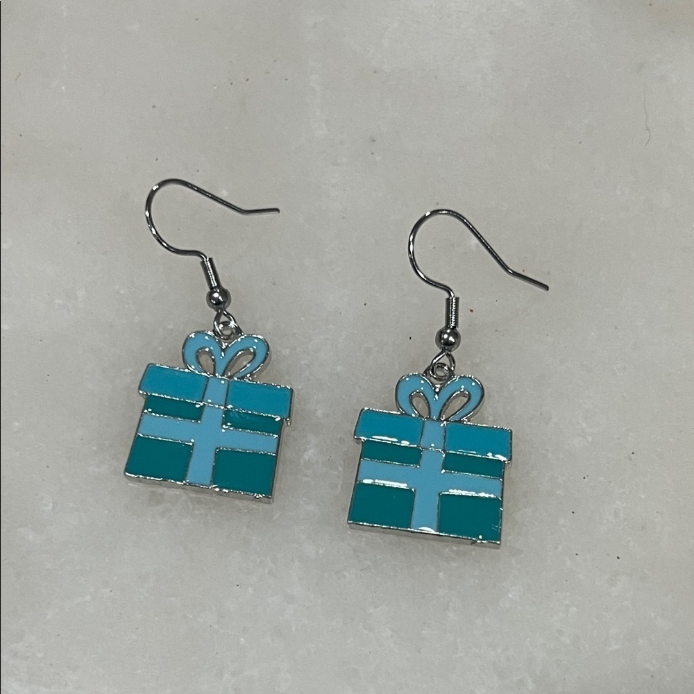 Holiday Blue Gift Box Earrings
